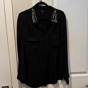 Torrid pre loved black semi sheer blouse with studded collar . Size 2/18-20 2x